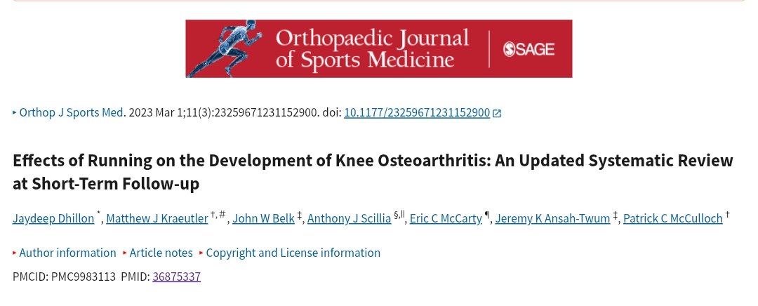 DavidMackeyDPT's tweet image. Effects of #Running on the Development of #Knee #OA

In the short term, running is not associated with worsening PROs or radiological signs of knee OA and may be protective against generalized knee pain.
 pmc.ncbi.nlm.nih.gov/articles/PMC99…