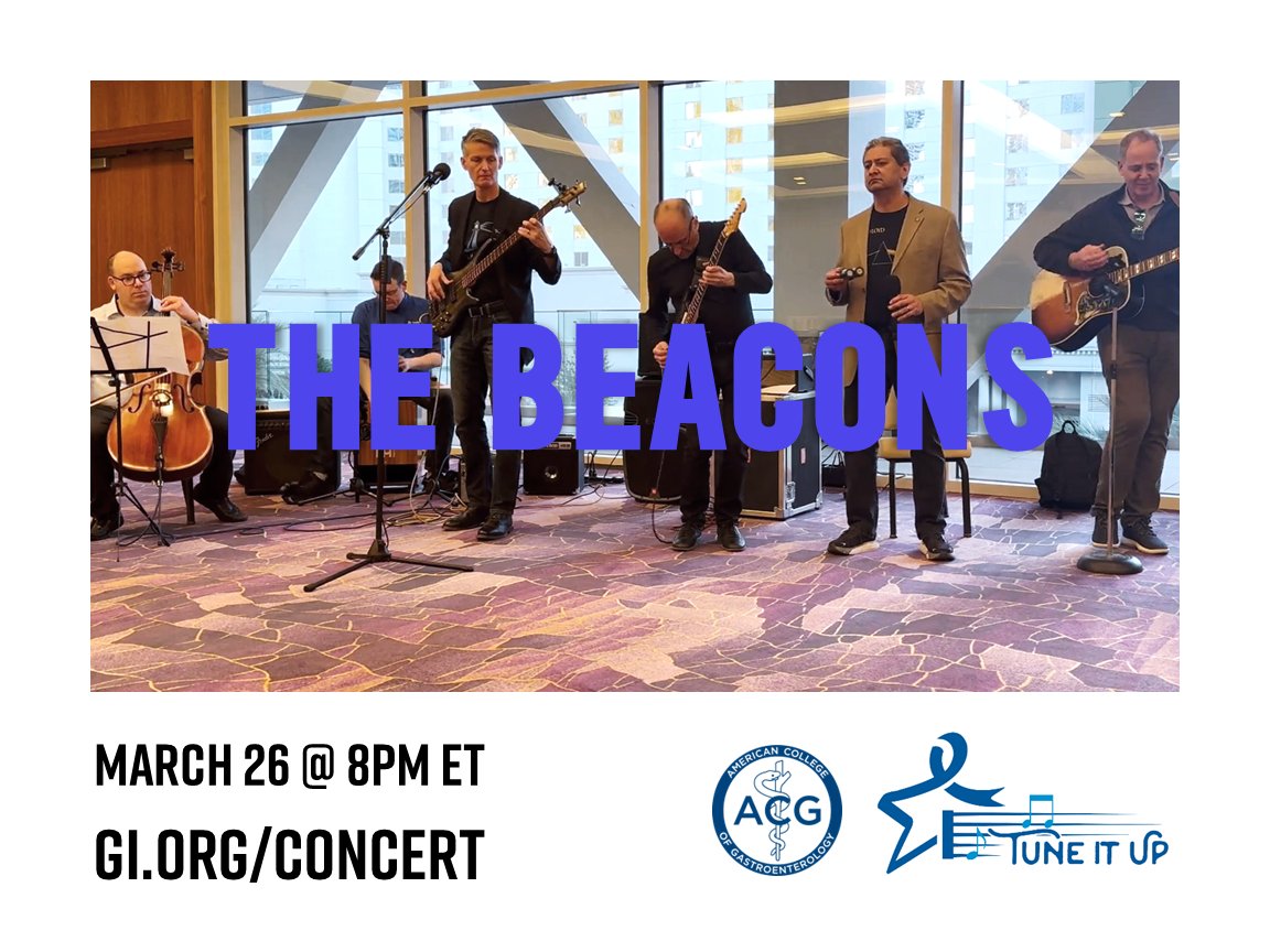 ACG (@amcollegegastro) on Twitter photo <a href="/BenLevyCello/">Benjamin Levy</a> #TuneItUp Watch Party:
Closing out the concert is The Beacons! A band of ACG gastroenterologists with a passion for music. Please enjoy their rendition of The Cure’s “Just Like Heaven”
🔊 gi.org/concert
#ColorectalCancerAwarenessMonth <a href="/BenLevyCello/">Benjamin Levy</a> #TuneItUp Watch Party:
Closing out the concert is The Beacons! A band of ACG gastroenterologists with a passion for music. Please enjoy their rendition of The Cure’s “Just Like Heaven”
🔊 gi.org/concert
#ColorectalCancerAwarenessMonth