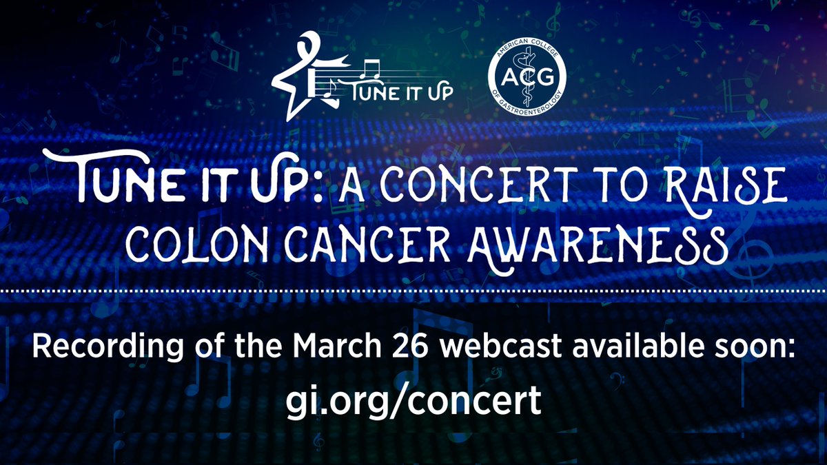 ACG (@amcollegegastro) on Twitter photo <a href="/BenLevyCello/">Benjamin Levy</a> Thank you for tuning in to #TuneItUp for #ColorectalCancerAwarenessMonth!
A recording of the concert will be available soon at gi.org/concert.
Remember: 45 is the recommended age to begin colorectal cancer screening for those at average risk!
💙gi.org/coloncancer <a href="/BenLevyCello/">Benjamin Levy</a> Thank you for tuning in to #TuneItUp for #ColorectalCancerAwarenessMonth!
A recording of the concert will be available soon at gi.org/concert.
Remember: 45 is the recommended age to begin colorectal cancer screening for those at average risk!
💙gi.org/coloncancer