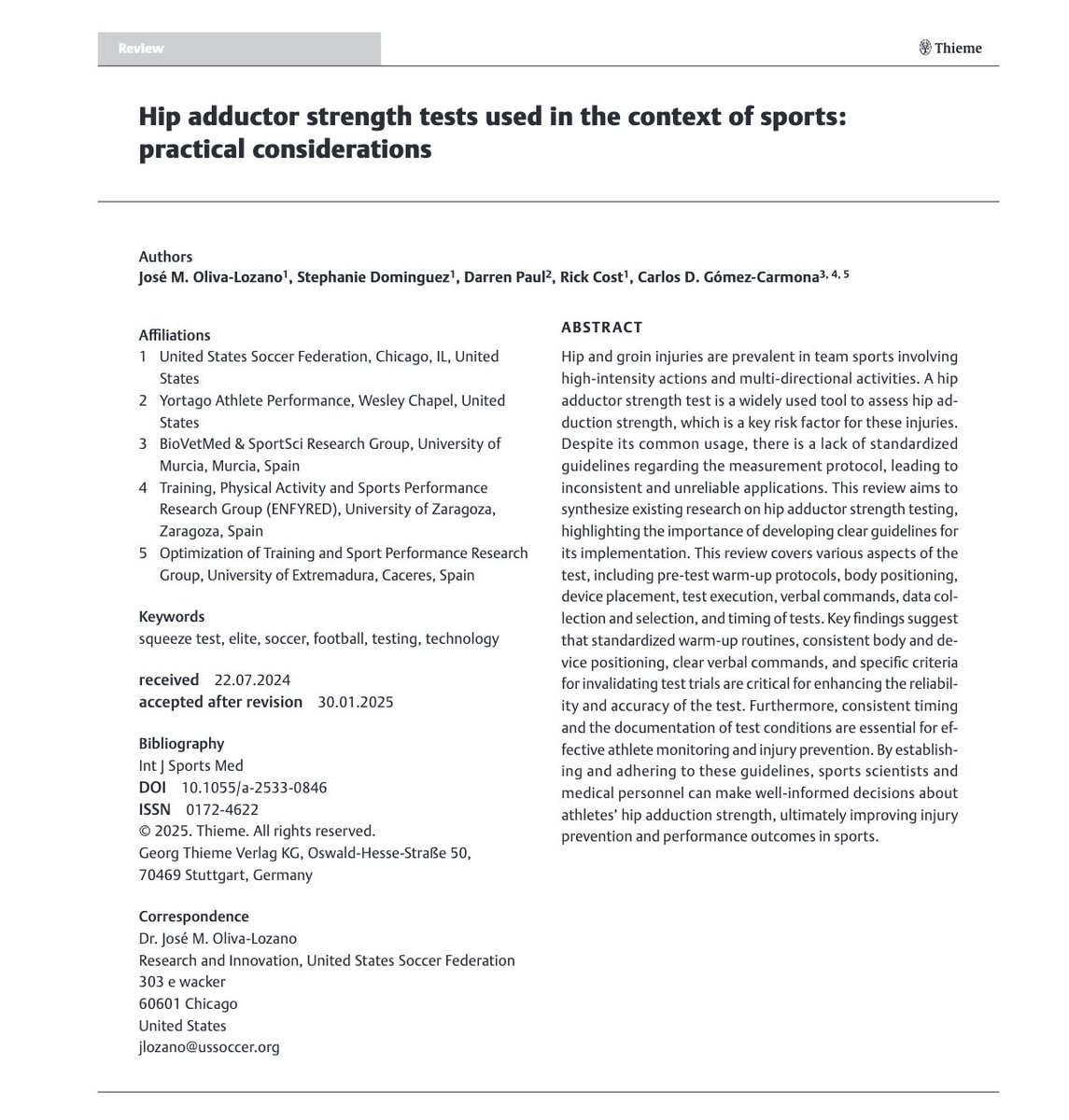 Specialized Training™️ (@tatopek1) on Twitter photo 🆕"This review analyzed the existing research on hip adductor strength testing, highlighting the importance of developing clear guidelines for its application”
➡️Essential for effective monitoring & injury prevention in ⚽️
👉<a href="/jmolivalozano/">José María Oliva Lozano</a> et al, 2025 🇪🇸
📂thieme-connect.de/products/ejour… 🆕"This review analyzed the existing research on hip adductor strength testing, highlighting the importance of developing clear guidelines for its application”
➡️Essential for effective monitoring & injury prevention in ⚽️
👉<a href="/jmolivalozano/">José María Oliva Lozano</a> et al, 2025 🇪🇸
📂thieme-connect.de/products/ejour…