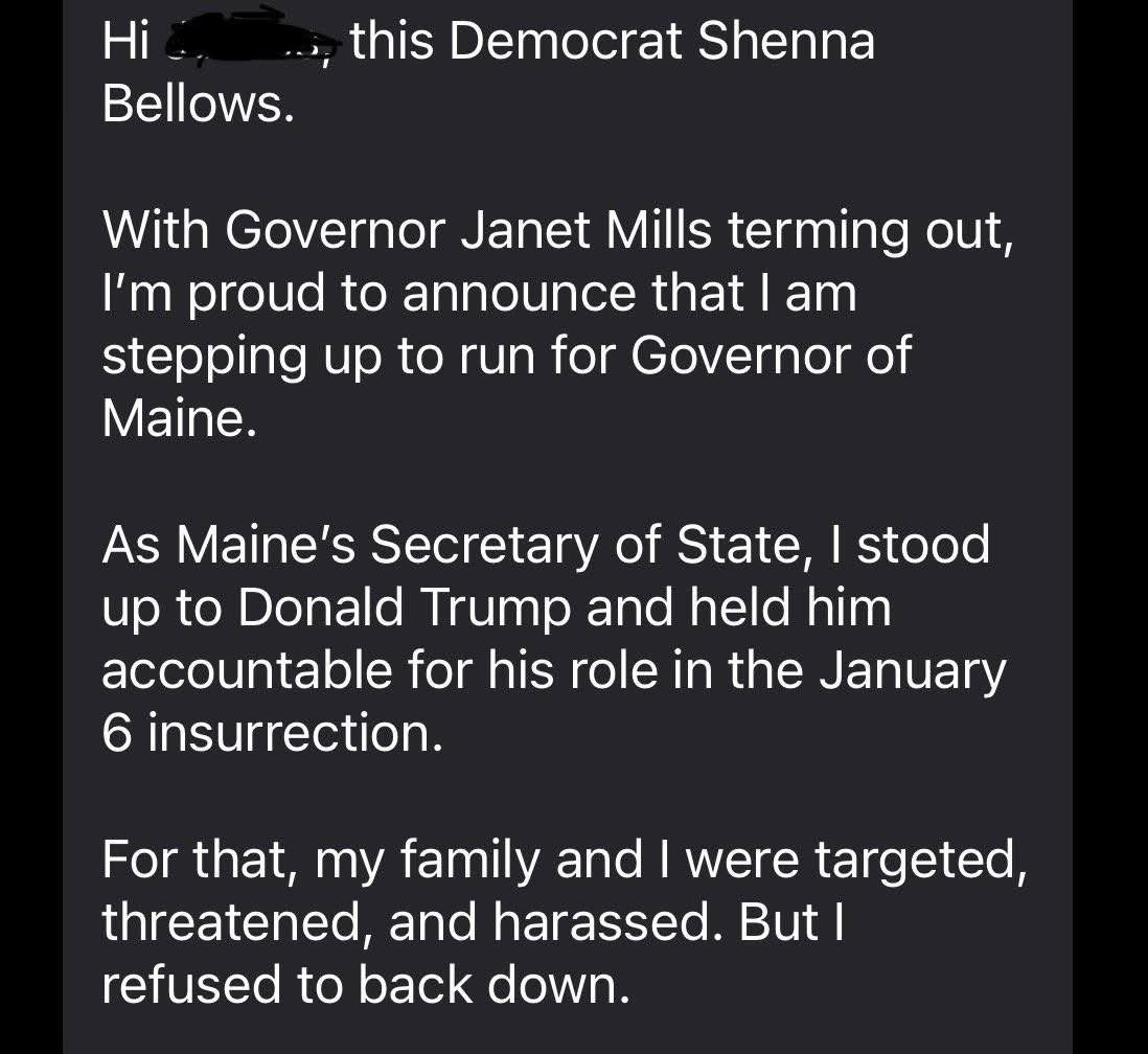 Nina McLaughlin (@therealninamac) on Twitter photo “Hi <name>, this Democrat Shenna Bellows.”
Don’t fire your vendor Shenna. They make you sound as stupid as the policies you support.
#mepolitics <a href="/BigSteve207/">Steve Robinson</a> “Hi <name>, this Democrat Shenna Bellows.”
Don’t fire your vendor Shenna. They make you sound as stupid as the policies you support.
#mepolitics <a href="/BigSteve207/">Steve Robinson</a>