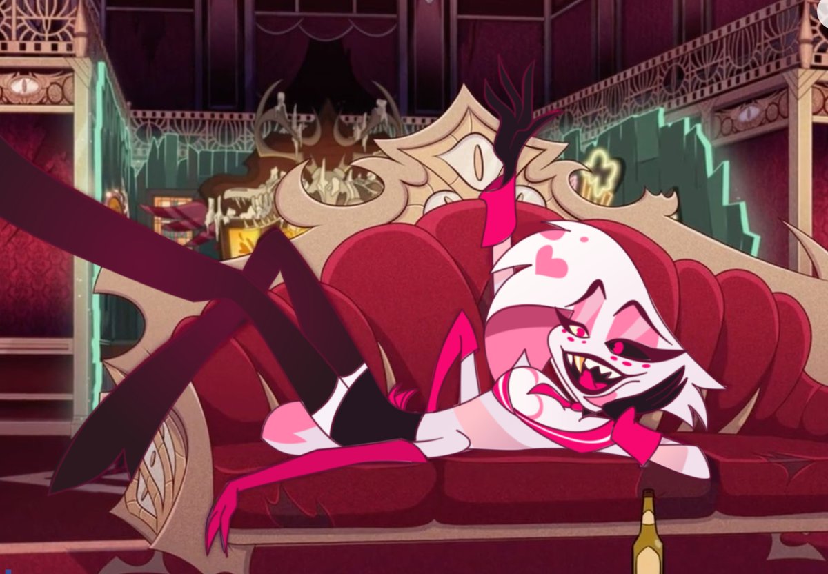 GoopyLizard's tweet image. since @Brittan63683377 uses this shot a lot for her video I thought it would be appropriate to make art of her redesign of angel dust #hazbinhotelfanart♥️❤️#hazbinhotelangeldust #hazbinhotelangeldustfanart #hazbinhotelangeldustredsign