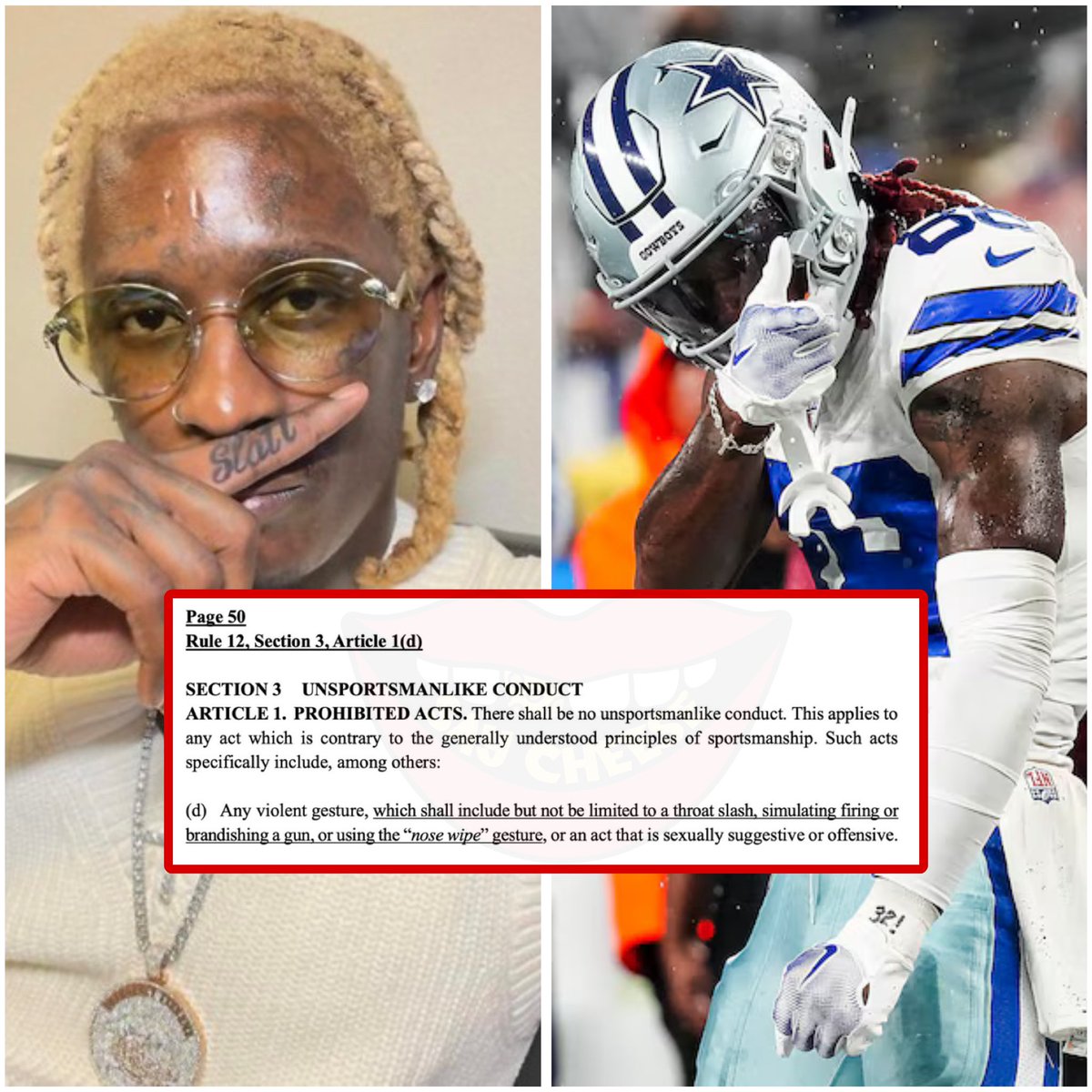 SaycheeseDGTL's tweet image. The NFL has banned the nose wipe celebration calling it a “violent gesture”

“It’s a 15 yard penalty”