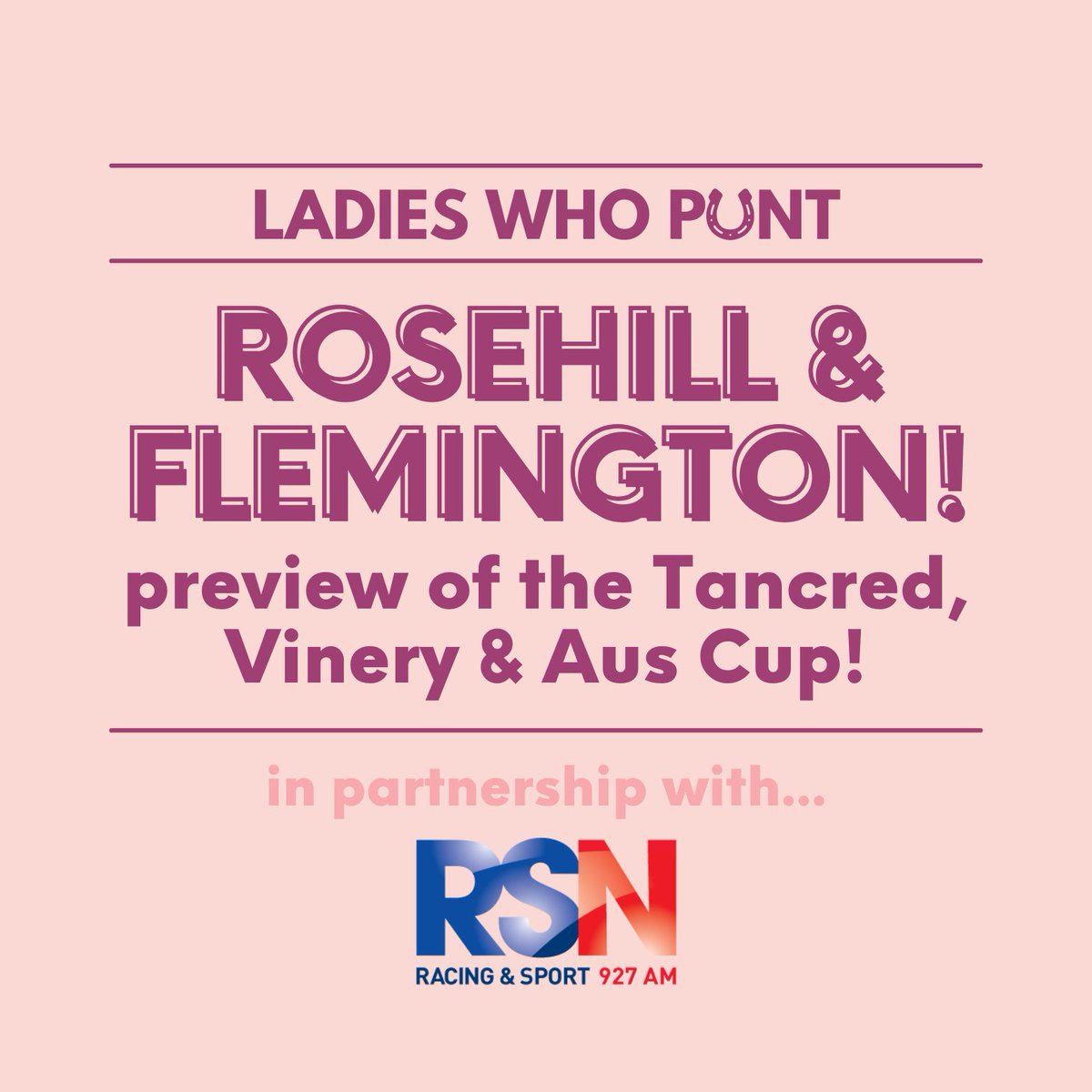 Lots to chat about this week with strong editions of the Australian Cup and Tancred Stakes 🔥
Tune in at 6:30am this Saturday on <a href="/RSN927/">RSN Racing & Sport</a> or listen now here 👇
linktree.com/ladieswhopunt