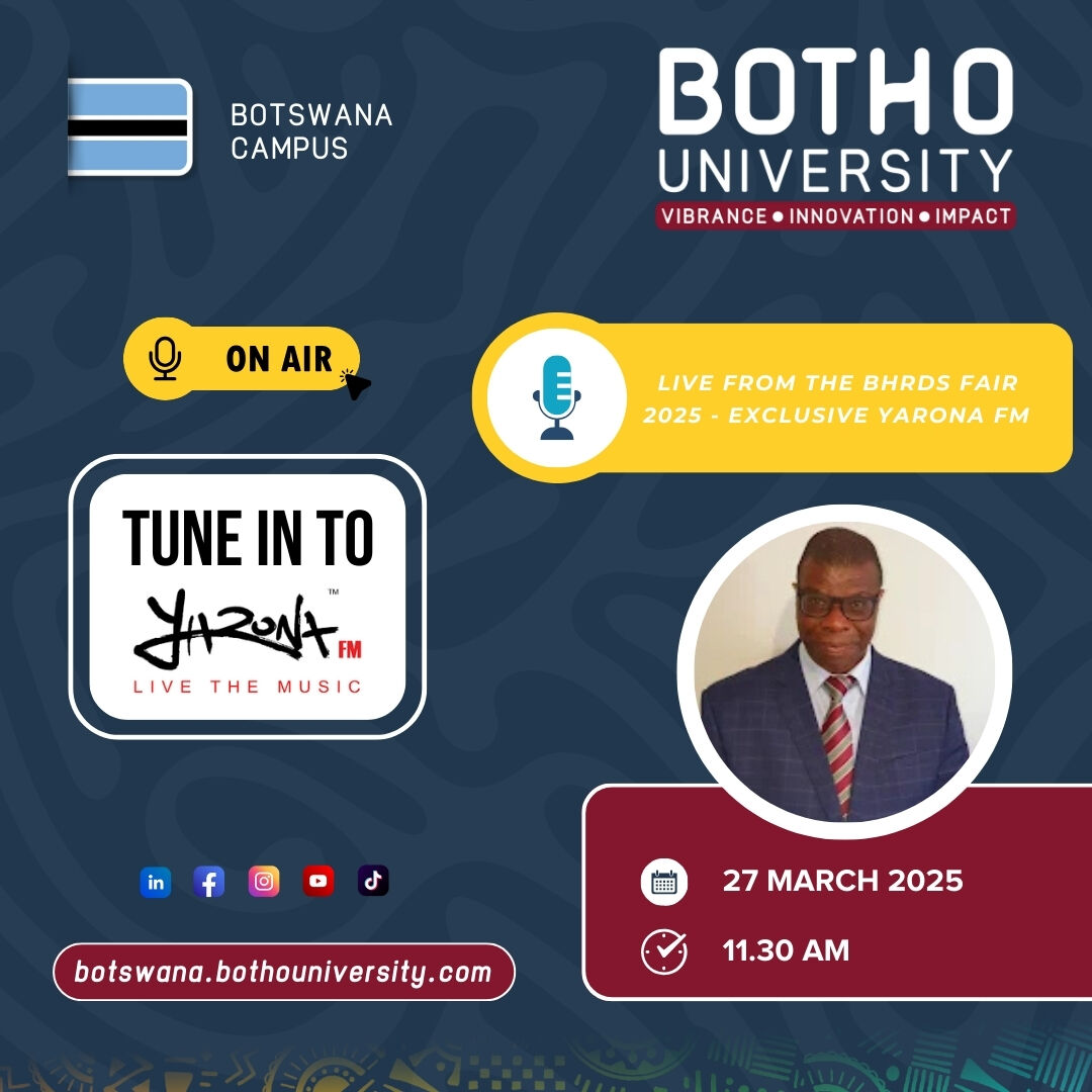 🎓 Shape the Future of Business with Botho University!
💡 Featuring Prof. Robert Machera – LIVE on Yarona FM!

Looking to excel in Risk Management, Investment &amp; Banking, or Business Management? Botho University offers a powerful blend of theory and practice:

✅ Strong industry p