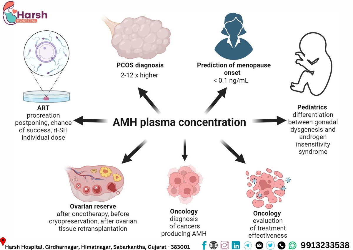 HarshHospi2526's tweet image. AMH levels indicate ovarian reserve and fertility health. A simple blood test can guide family planning &amp;amp; IVF. Get tested today at Harsh Hospital! #FertilityHealth #AMHTest