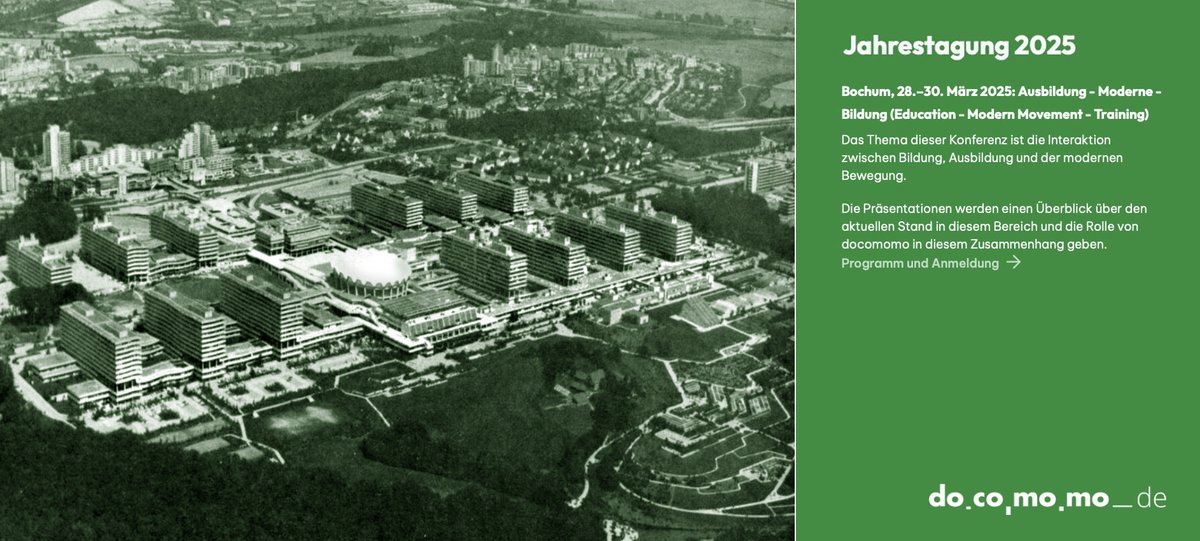 TdModerne's tweet photo. DOCOMOMO-Tagung 
Bochum, 28.–30. März 2025: 
Ausbildung - Moderne - Bildung 
Es sind noch Plätze frei ...

Programm und Anmeldung:
https://t.co/fg5AxWWW2M https://t.co/undglD4Ljj