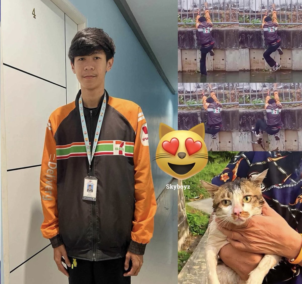 “น้องเพชร” นายจักรพันธ์ จันทะแจ่ม อายุ 19 ปี พนักงานไรเดอร์เซเว่น สาขาตลาดดี แสมดำ ผู้ที่ช่วยเหลือแมวตกน้ำจนกลายเป็นข่าวไวรัลสร้างความประทับใจไปทั่วโซเชี่ยล และเร็ว ๆ นี้ทางองค์กรต้นสังกัดจะมีการมอบรางวัลให้แก่น้องด้วย 🐈🙇🏻
#เซเว่น #พนักงานเซเว่น #แมว #ทาสแมว