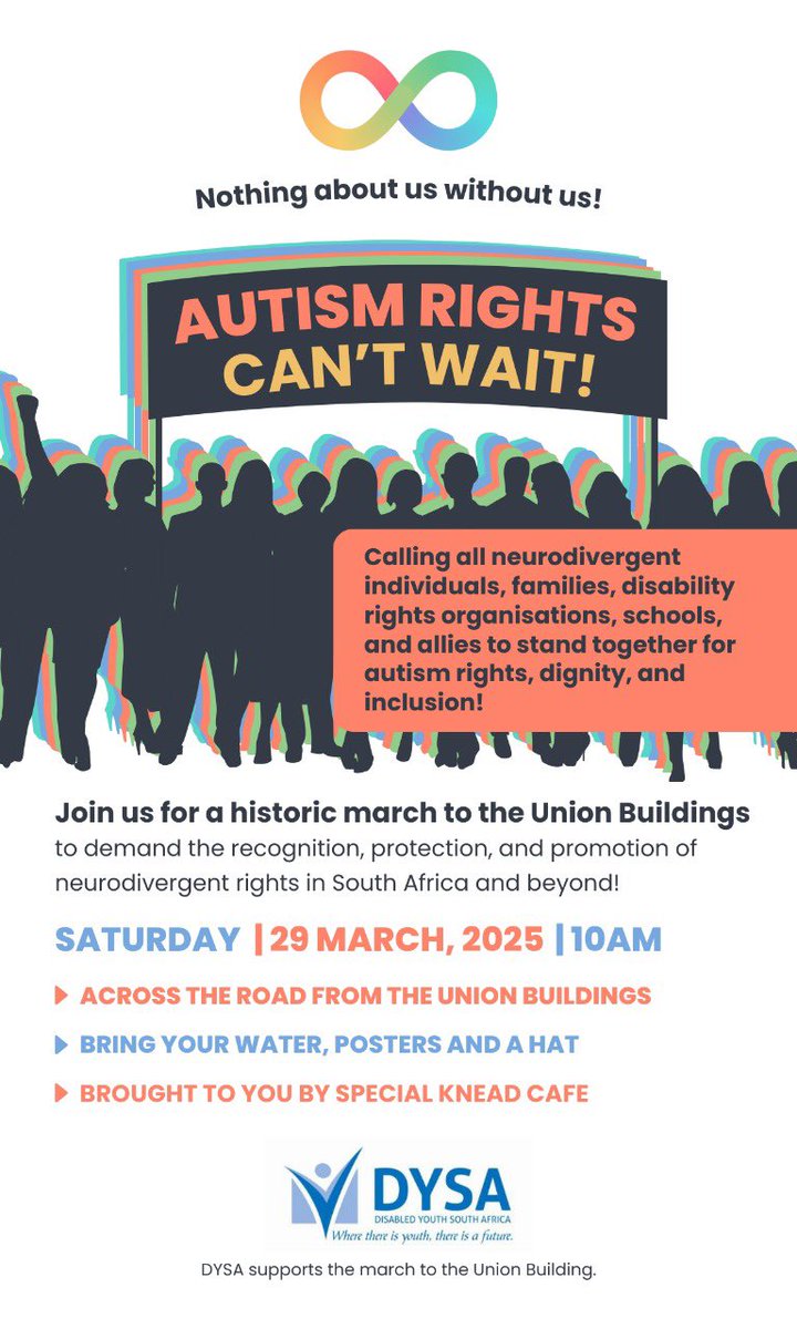 2 days and counting ‼️

Please join the WhatsApp group for the Autism March to Union Buildings 29th March 

chat.whatsapp.com/FPSF58slhst8BC…