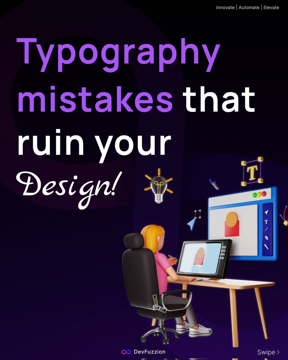 devfuzzion's tweet image. Typography Mistakes That Ruin Your Design
Too many fonts? Bad spacing? Poor contrast? Small mistakes can ruin readability and aesthetics. Stick to consistent fonts, proper spacing, and strong contrast for a polished look.
#graphicdesign #design #typography