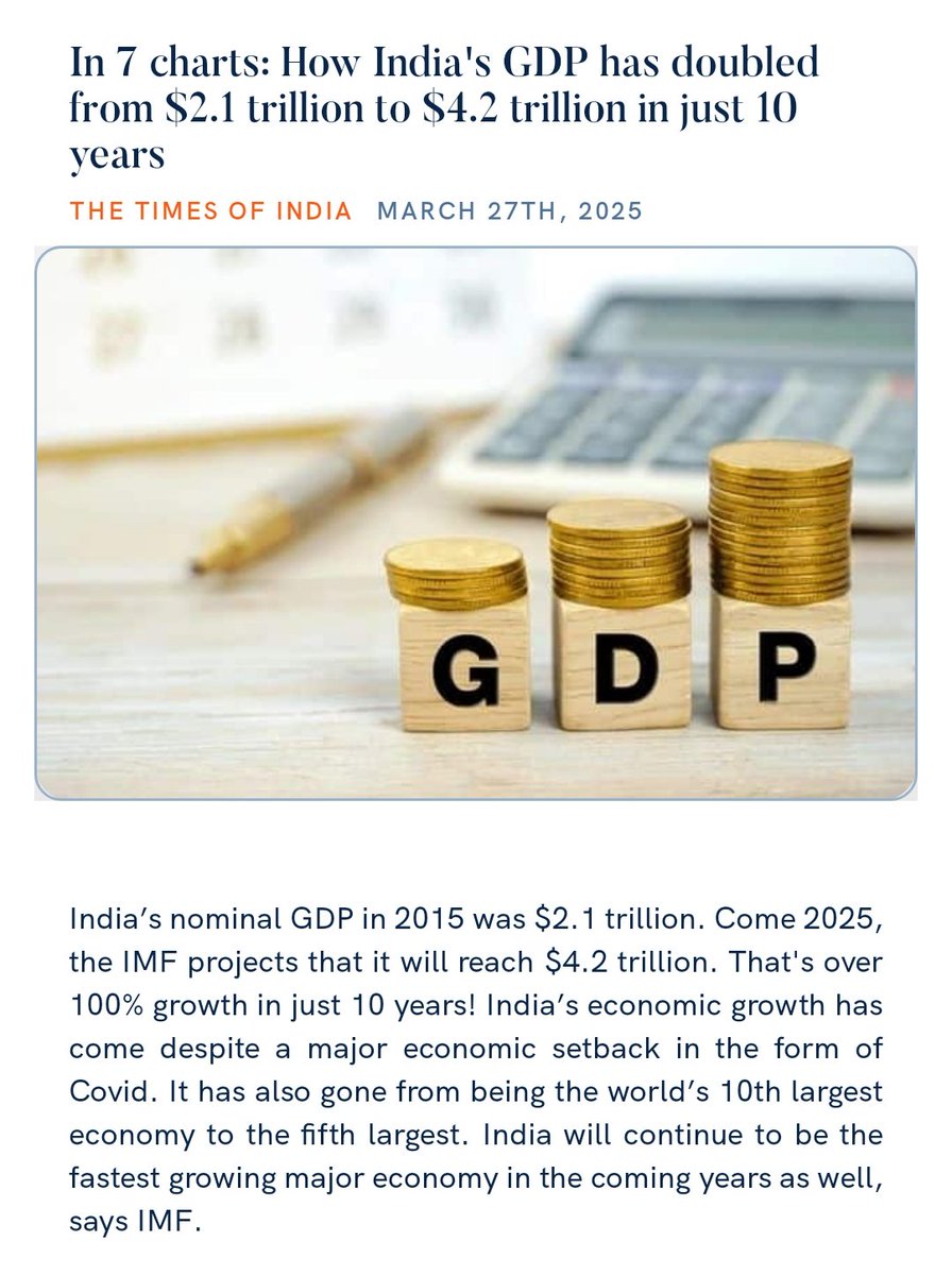 In 7 charts: How India's GDP has doubled from $2.1 trillion to $4.2 trillion in just 10 years
timesofindia.indiatimes.com/business/india… 

via NaMo App
