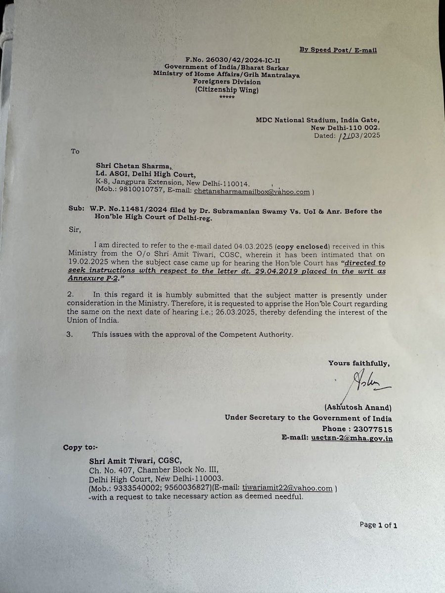 Home Ministry responds to my petition seeking an update on 2019 show-cause notice issued to Rahul Gandhi regarding his citizenship status.