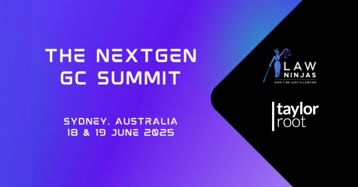TaylorRootLegal's tweet image. Taylor Root is partnering with Law Ninjas for The NextGen GC Summit. Sydney - 18-19 June 2025. The event will feature a series of interactive workshops, panel conversations, keynote sessions, and networking opportunities. Contact haydengordine@taylorroot.com.au for more details.