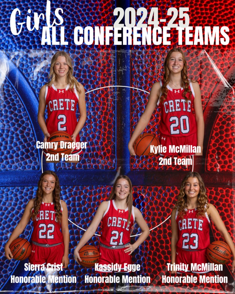 girlsbballcrete's tweet photo. Congrats to our 2024-2025 All-Conference honorees. As we said all year, our team was better because of each other. While we had 5 honored, all 23 made our season what it was! #BeCrete https://t.co/X7Bj72KVnh