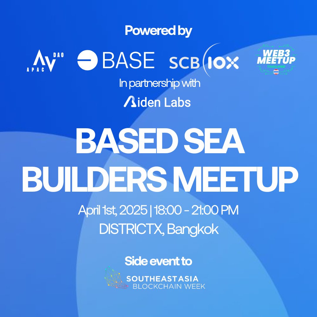 apacdao's tweet image. BASED SEA Builders Meetup | Bangkok – April 1st!
Builders, investors, and Web3 innovators, get ready! 🌍 Join us at DistrictX, Bangkok for an evening of high-impact networking, insightful discussions, and exciting project showcases.

🔥 Why Attend?

- Gain insights from leading…