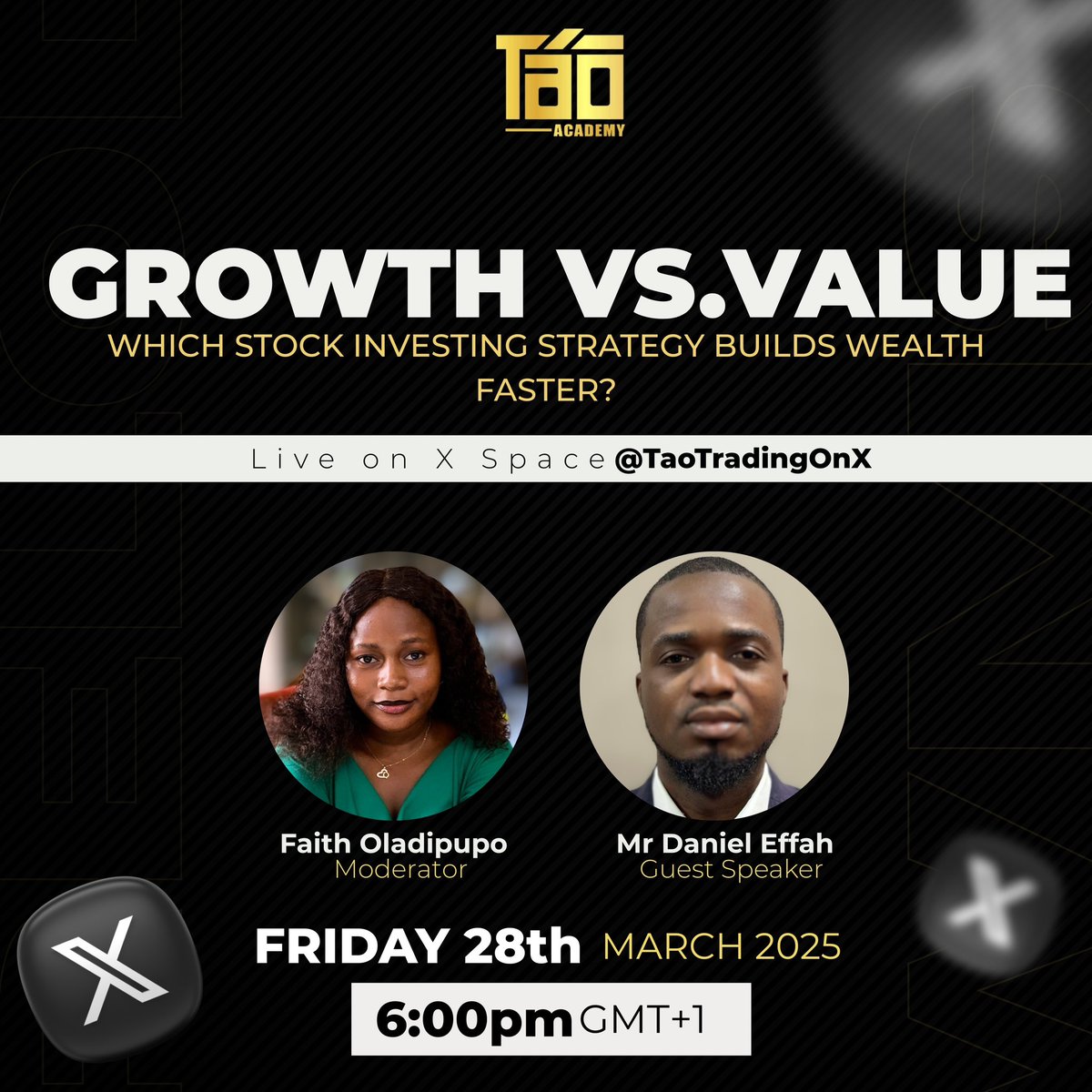 TaoTradingOnX's tweet photo. Growth vs. Value – which investing strategy builds wealth faster? 🤔 Join us LIVE on X Space with @TaoTradingOnX, and @Effah_2010 (Guest Speaker) this Friday, March 28th at 6:00 PM GMT+1! 📊
#StockInvesting #GrowthVsValue #WealthBuilding #LaCasaDeLosFamososCol2 #linglingkwong https://t.co/hc4N1gvQLU