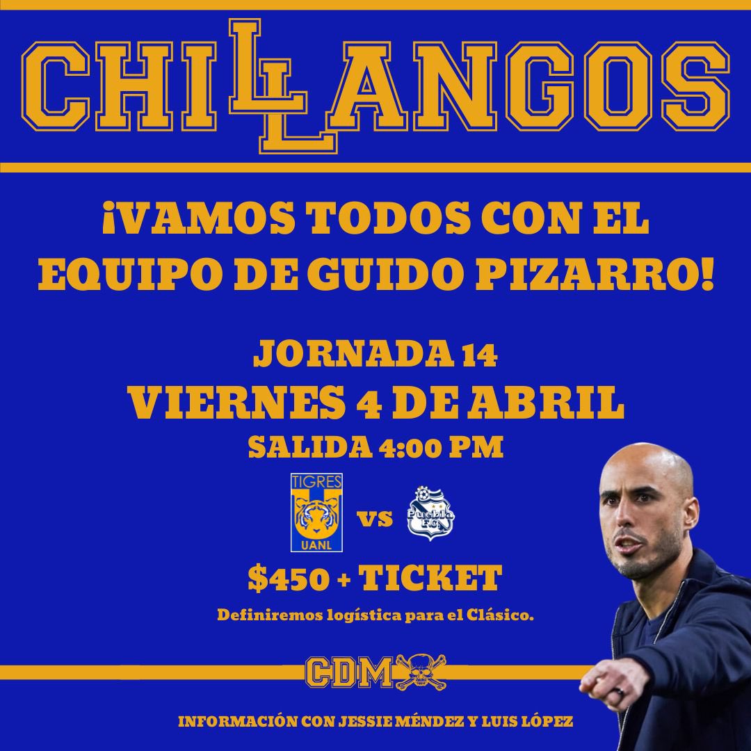 Primero es América este sabado, pero la banda de CDMX no para.
¡VÁMONOS TODOS A PUEBLA A SEGUIR AL EQUIPO DEL PROFE PIZARRO!
SALIDA: VIERNES 4 DE ABRIL 
HORA: 4 P.M.
COSTO: $450.00 + boleto

Últimos lugares, manda mensaje directo o contáctate con <a href="/LuisLopezRdgz/">Swarley</a> y <a href="/JessieLyLDF/">Jessie Mendez</a>.