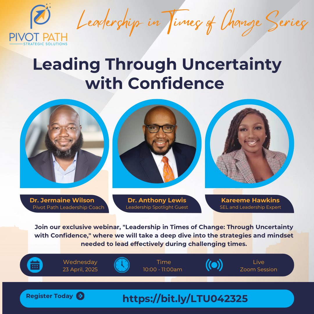 Jermaine Wilson, Ph.D. (@drjwilson1906) on Twitter photo Leadership isn’t about avoiding uncertainty—it’s about navigating it with confidence. The most effective leaders don’t just react to change; they anticipate it, adapt, and turn challenges into opportunities.
Join me on April 23rd as we dive into this topic with <a href="/draslewis/">Dr. Anthony Lewis</a>! Leadership isn’t about avoiding uncertainty—it’s about navigating it with confidence. The most effective leaders don’t just react to change; they anticipate it, adapt, and turn challenges into opportunities.
Join me on April 23rd as we dive into this topic with <a href="/draslewis/">Dr. Anthony Lewis</a>!