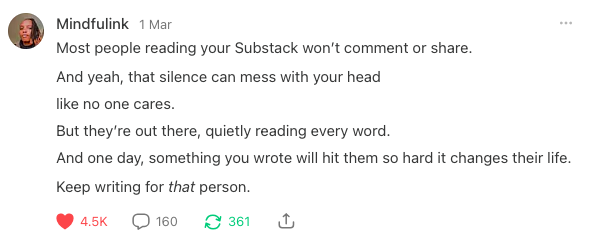 this hit hard! 

not just on substack, but everywhere be it individual website, youtube, twitter or even whatsapp. i thank every person who shaped me a person.