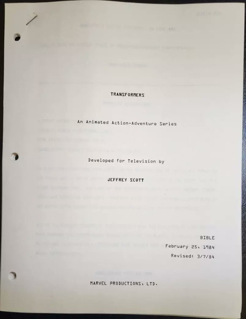 TF_Moments's tweet photo. A few months back, an extremely rare early script bible and pilot script for "A Robot's Best Friend Is His Dog", a scrapped pilot for Transformers, surfaced on eBay.

While the scripts were sold and the listings deleted, i managed to get ahold of some scans of the bible. (THREAD) https://t.co/ySer4O4ygM