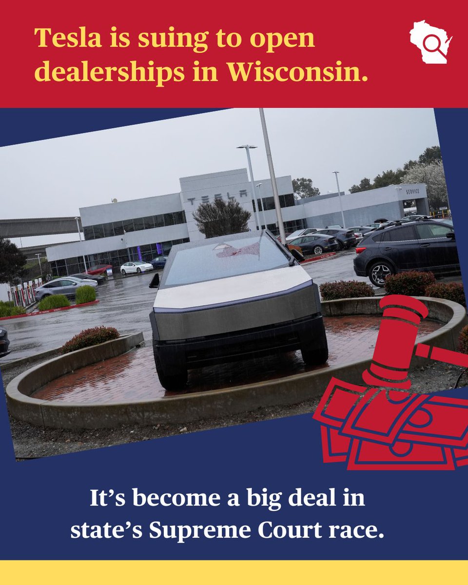 Tesla CEO Elon Musk and political groups he backs are pouring millions of dollars into the race for a seat on the Wisconsin Supreme Court as the electric vehicle company sues to overturn a state law that prevents it from opening dealerships. wisconsinwatch.org/2025/03/wiscon…