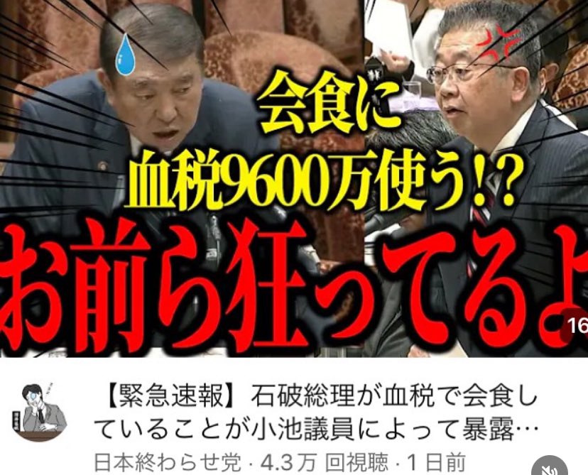 国民の血税 💴自民党議員が9600万円も胃袋に消しました

石破❗️おにぎり🍙食っとけ🔥