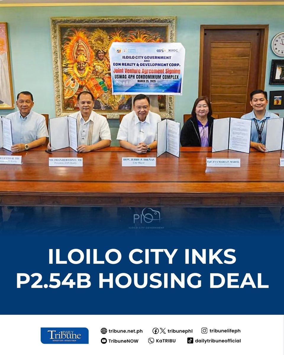 tribunephl's tweet image. The Iloilo City government has signed a joint venture agreement with EON Realty and Development Corp. (ERDC) for the construction of the P2.54-billion Uswag Condominium Complex under the Pambansang Pabahay Para sa Pilipino(4PH) program.

#ERDC #iloilo #DailyTribune

Read more at: