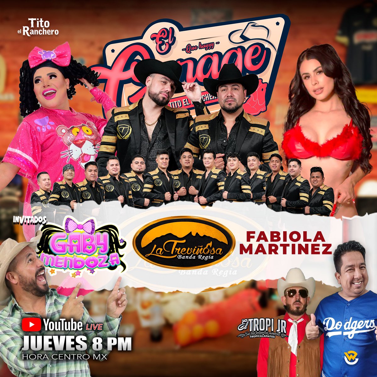 Noche especial en el garage de Tito el ranchero con La Gaby Mendoza, Fabiola Martinez y La Treviñosa Banda Regia, prepárense para esta gran noche! No se lo pierdan este jueves en punto de las 8 pm. 🤠🔥🎶