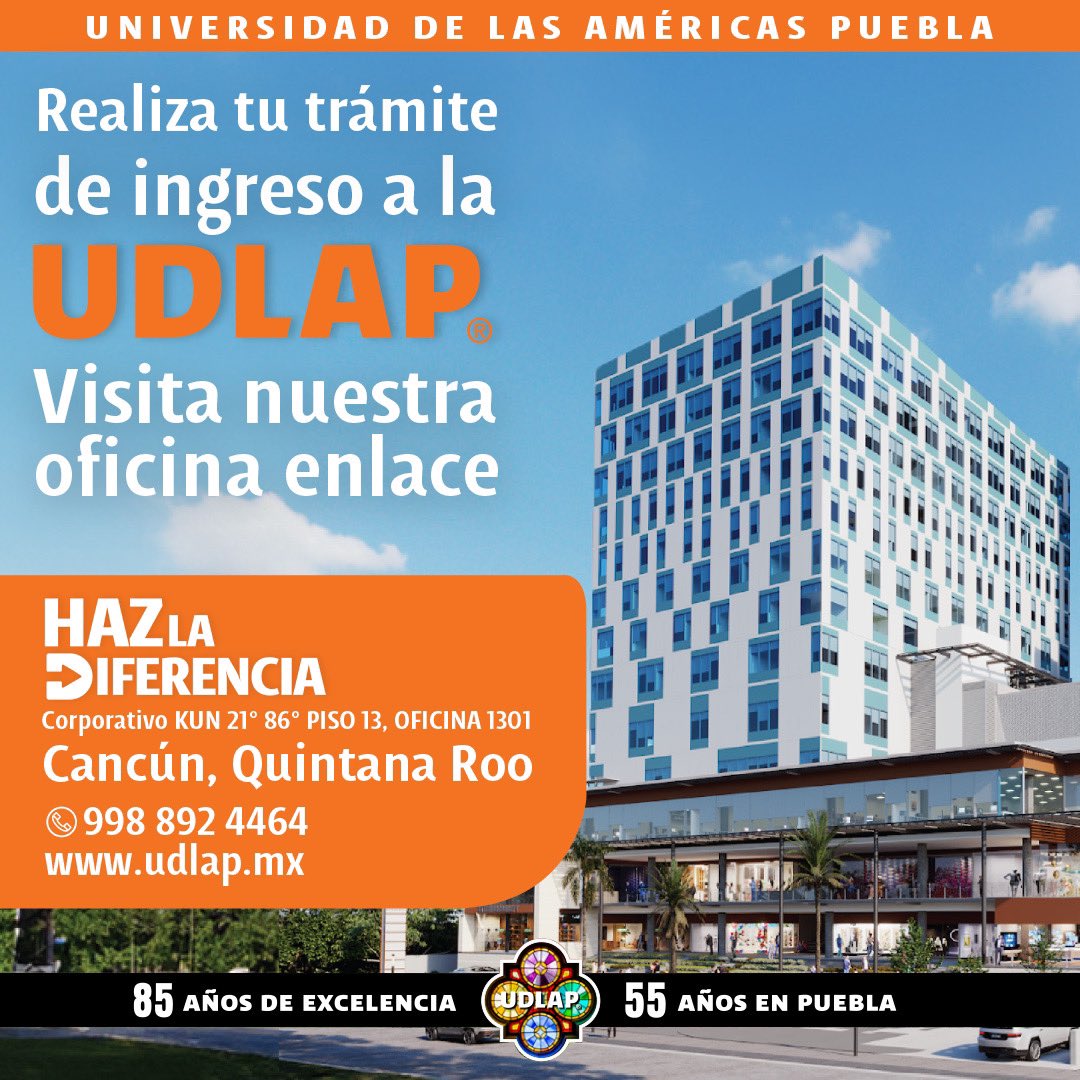 udlap's tweet photo. ¡Buenas noticias, Cancún! 💚☀️
La #UDLAP ahora está más cerca de ti. 
Ven a nuestra nueva Oficina de Enlace y recibe orientación sobre tu proceso de admisión. 
¡Te esperamos! https://t.co/PpHSKCqALH