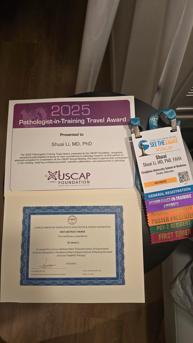 Shuai Li, MD, PhD, FAHA (@shuailimdphd) on Twitter photo Back to Omaha, feeling grateful and honored — received 2 prestigious awards at #USCAP2025! Huge thanks to Dr. Tazelaar & @uscap Foundation for the Pathologist-In-Training Award, and to Drs. Tu, Lu, and Wang for the <a href="/CAPA_comm/">Chinese American Pathologists Association</a>-<a href="/GoPathLabs/">GoPath Diagnostics</a> award, for the recognition and support! Back to Omaha, feeling grateful and honored — received 2 prestigious awards at #USCAP2025! Huge thanks to Dr. Tazelaar & @uscap Foundation for the Pathologist-In-Training Award, and to Drs. Tu, Lu, and Wang for the <a href="/CAPA_comm/">Chinese American Pathologists Association</a>-<a href="/GoPathLabs/">GoPath Diagnostics</a> award, for the recognition and support!
