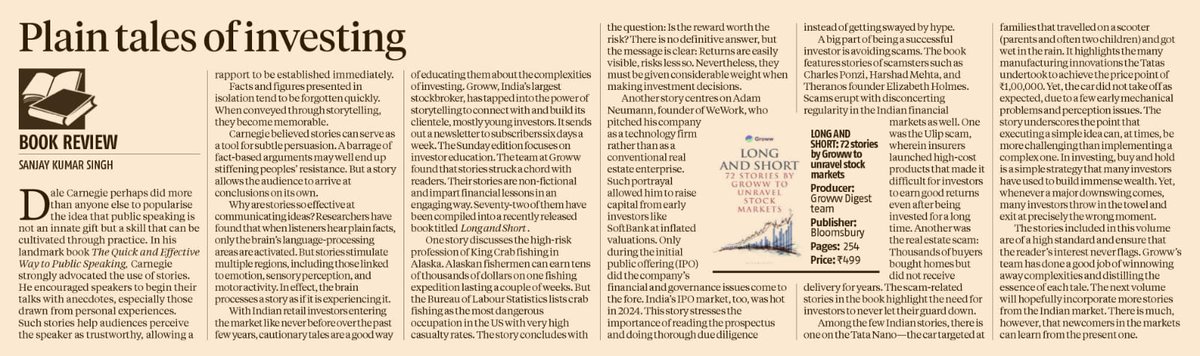 My review of “Long and Short”, a collection of investment-related stories by Groww, in today’s Business Standard: