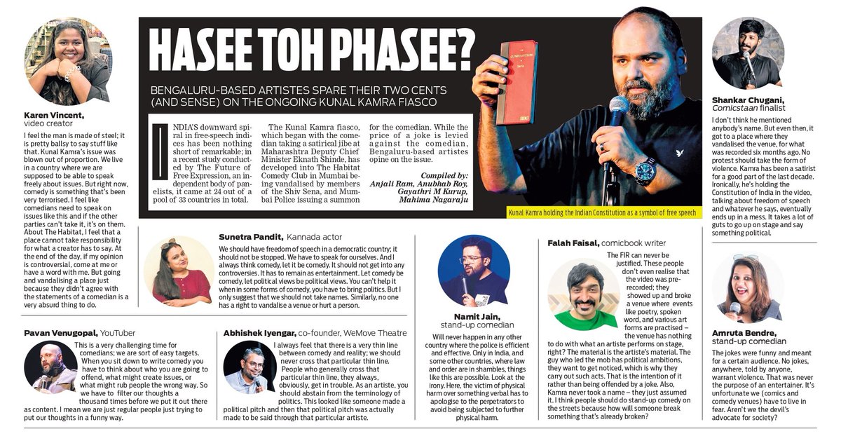 TNIE Karnataka (@xpressbengaluru) on Twitter photo Bengaluru-based artistes spare their two cents (and sense) on the ongoing Kunal Kamra fiasco
✍️ <a href="/anjaliiiram/">anjali ram</a> <a href="/anubhabnewinex/">anubhab</a> <a href="/Gayathriikurup/">Gayathri</a> <a href="/MahimaNagaraju/">Mahima Nagaraju</a> Bengaluru-based artistes spare their two cents (and sense) on the ongoing Kunal Kamra fiasco
✍️ <a href="/anjaliiiram/">anjali ram</a> <a href="/anubhabnewinex/">anubhab</a> <a href="/Gayathriikurup/">Gayathri</a> <a href="/MahimaNagaraju/">Mahima Nagaraju</a>