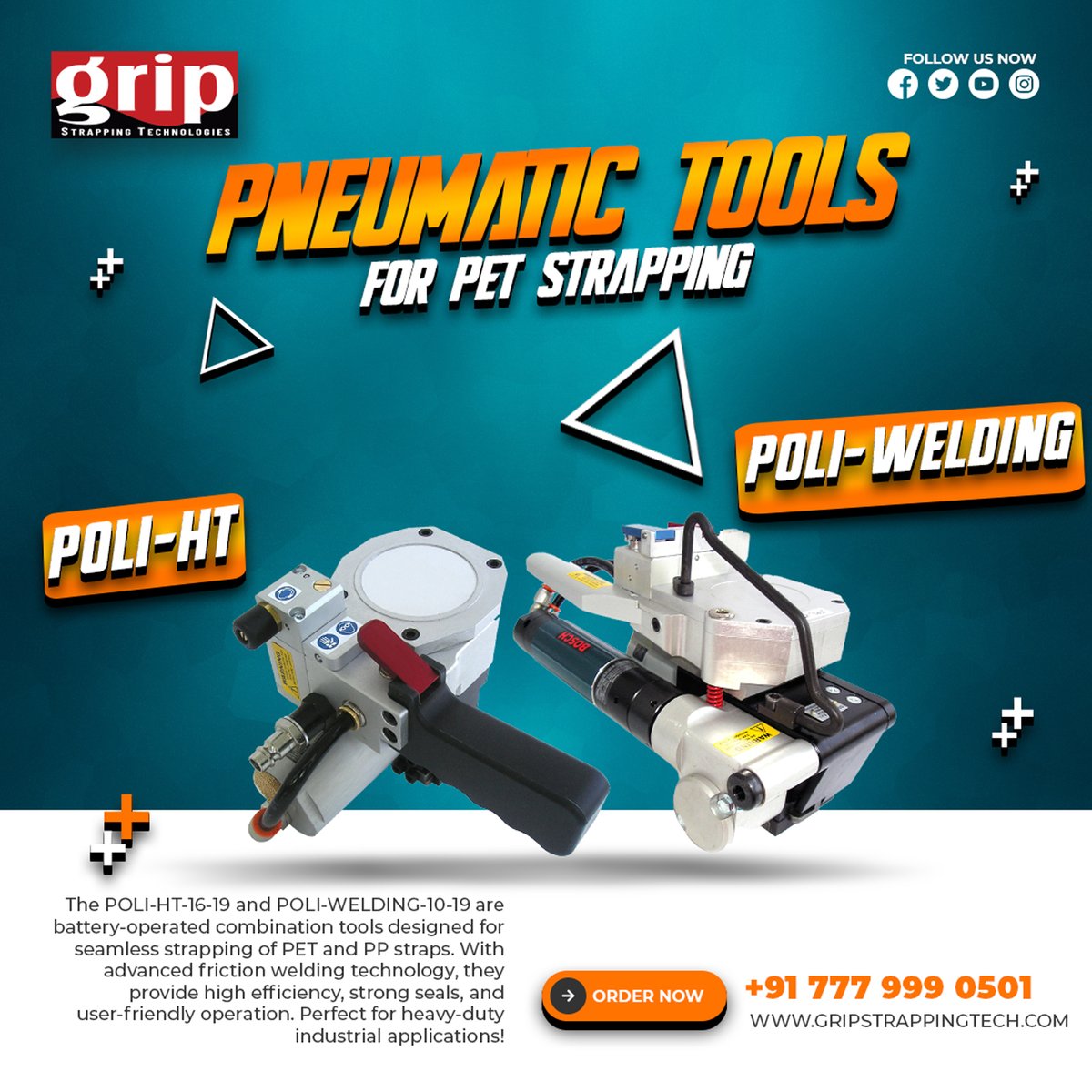 GripStrapping's tweet image. ⚡ 𝗦𝘁𝗿𝗮𝗽 𝗦𝗺𝗮𝗿𝘁𝗲𝗿, 𝗡𝗼𝘁 𝗛𝗮𝗿𝗱𝗲𝗿! 💪 𝗧𝗵𝗲 𝗣𝗢𝗟𝗜-𝗛𝗧-𝟭𝟲-𝟭𝟵 &amp;amp; 𝗣𝗢𝗟𝗜-𝗪𝗘𝗟𝗗𝗜𝗡𝗚-𝟭𝟬-𝟭𝟵 bring cordless efficiency to industrial strapping. Tension, seal, and cut with ease! 🚀🔩 #BatteryTools #PETStrapping #PackagingEfficiency