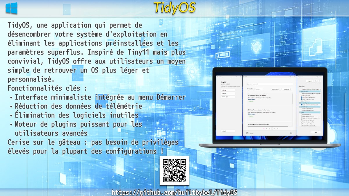 lorenp4's tweet image. 𝗧𝗶𝗱𝘆𝗢𝗦
github.com/builtbybel/Tid…
#Windows11 #TechOptimization