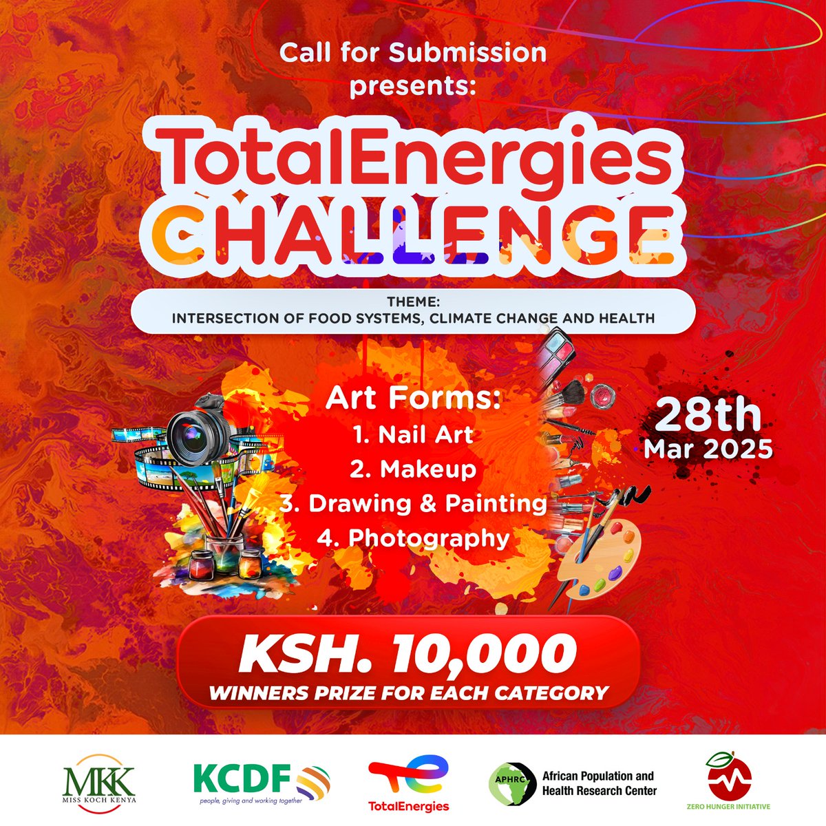 Join our Total Energy Challenge  in partnership with <a href="/KCDF/">Kenya Community Development Foundation</a>. This is your moment to showcase your talent and explore the intersection between Food Systems, Climate Change, and Health. 

How to Apply: Submit your artwork via this link: bit.ly/AFKS4artsubmis…