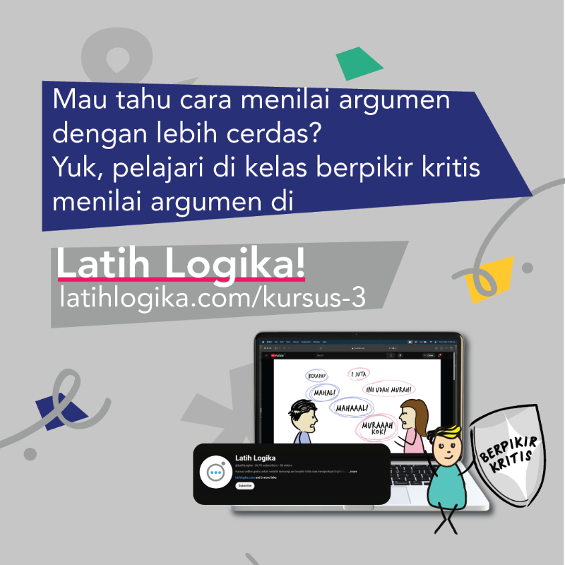 LatihLogika's tweet photo. Media sosial selalu rame sama debat, tapi… emang semuanya worth it buat diikutin? 🤔

Mau jadi lebih cerdas dalam menilai argumen dan gak malu maluin pas diskusi? Yuk, pelajarin lebih lanjut di video kursus Latih Logika episode 3 👉 https://t.co/S6QaoHegUY