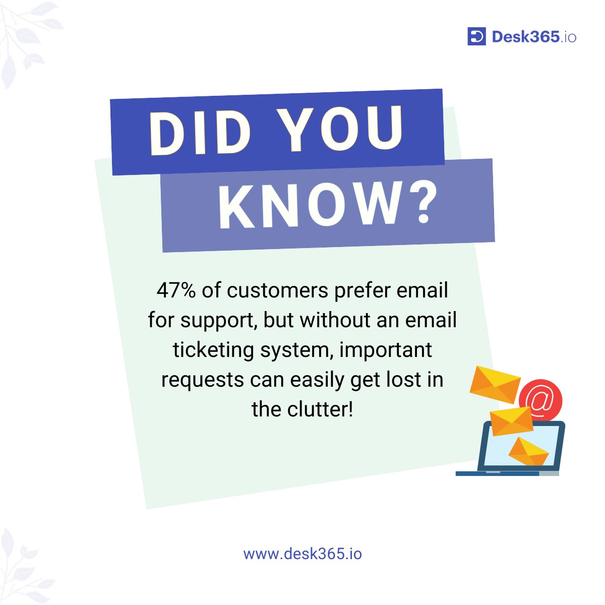 Desk365Official's tweet image. Managing customer support through a regular inbox?
Go for an email ticketing system and ensure that no customer request goes unnoticed while making your support process smoother and more efficient.
desk365.io/email-ticketin…
#customersupport #emailticketing #helpdesksolutions