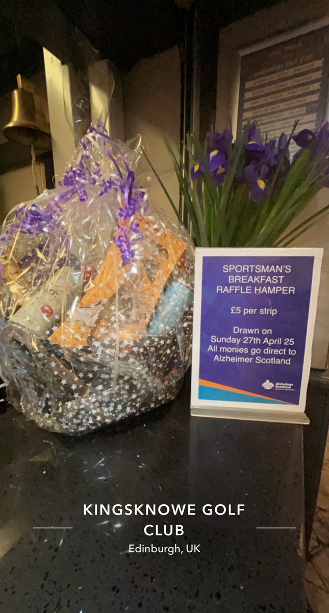 KingsknoweGC's tweet photo. This years annual Sportsman’s Breakfast will be raising funds for Alzheimer Scotland 😁
We have our jam packed hamper one the bar and are selling raffle tickets for £5 per strip.
#itsagoodone #raisingfundstohelpothers #sportsmansbreakfast #morethanagolfclub https://t.co/5DGOAyKnCY