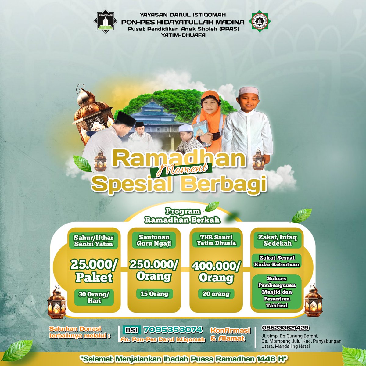 Penyaluran THR santri Yatim Dhuafa di pesantren kita. Alhamdulillah, semoga Allah membalas kebaikan dari sahabat semuanya. Semoga Bahagia mereka Allah balas dengan kebahagiaan di akhirat kelak. Aamiin

Ada yg mau ikut bagi-bagi THR ke santri yatim dhuafa. Yuk, bisa ikutan 🙏🏻😊