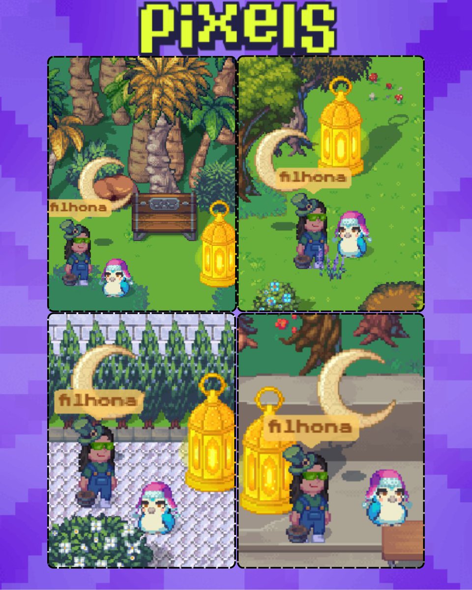 filhonah's tweet photo. 🚜@pixels_online
🌙 The Festival of Giving in Pixels is coming!
📷 Capture the 4 Ramadan decorations
✨ Share on X with #PixelsGiving
🎁 A chance to win a Pixels Pet NFT 🐾
#PixelsGiving https://t.co/VSCcOF3K0Z