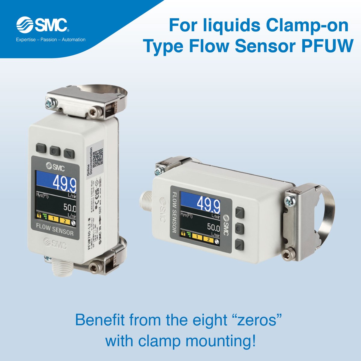 SMC_SouthAfrica's tweet image. 🌊 Monitor liquid flow easily! PFUW Clamp-on Flow Sensor: hassle-free install, accurate measurements, no pipe work needed!
Ideal for cooling, beverage, &amp; coolant management. Upgrade to reliable flow monitoring! 🚀#FlowSensor #LiquidMonitoring #IndustrialAutomation #SMC #SMCZA