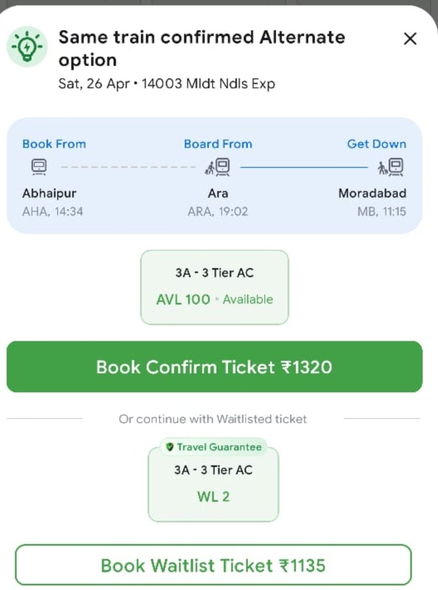 W_S2731's tweet photo. Same  travel destination same date but  2 waiting ticket on official website  irctc and available 100 seat  on third party app , ,how it is possible,  any one  can explain it ?
@RailMinIndia @AshwiniVaishnaw @MIB_India @hrw https://t.co/Dht2iSInva