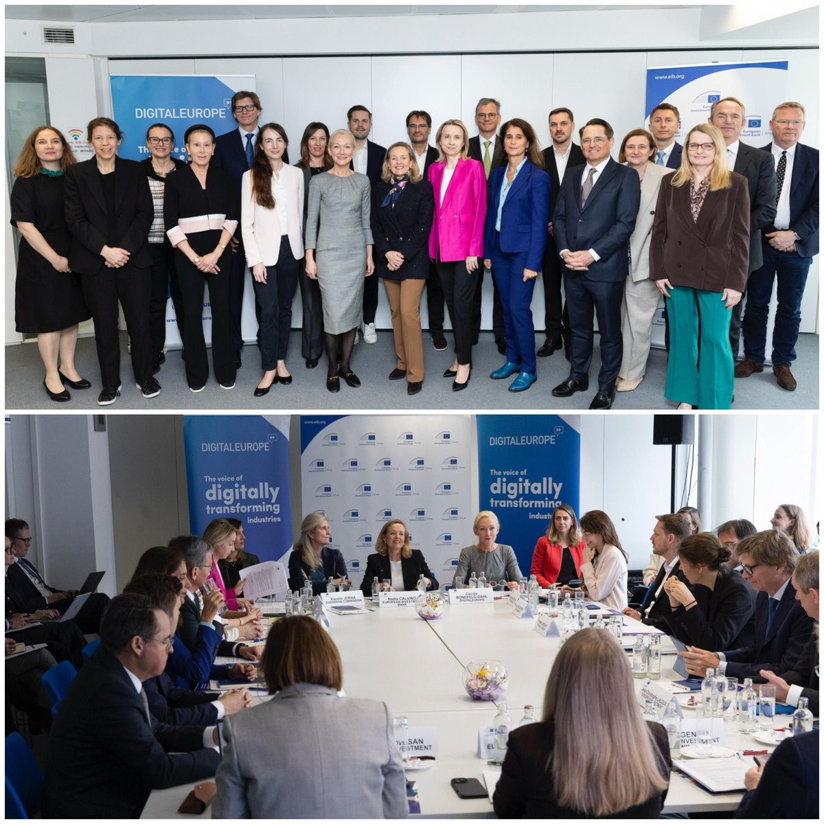 Nadia Calviño (@nadiacalvino) on Twitter photo Very productive discussion with investors and tech companies at <a href="/EIB/">European Investment Bank</a> <a href="/DIGITALEUROPE/">DIGITALEUROPE</a> roundtable with <a href="/BonefeldCecilia/">Cecilia Bonefeld-Dahl</a>.
Europe is an innovation powerhouse.
Through market integration, simplification and investment, we will help companies stay in Europe and grow as global leaders. Very productive discussion with investors and tech companies at <a href="/EIB/">European Investment Bank</a> <a href="/DIGITALEUROPE/">DIGITALEUROPE</a> roundtable with <a href="/BonefeldCecilia/">Cecilia Bonefeld-Dahl</a>.
Europe is an innovation powerhouse.
Through market integration, simplification and investment, we will help companies stay in Europe and grow as global leaders.