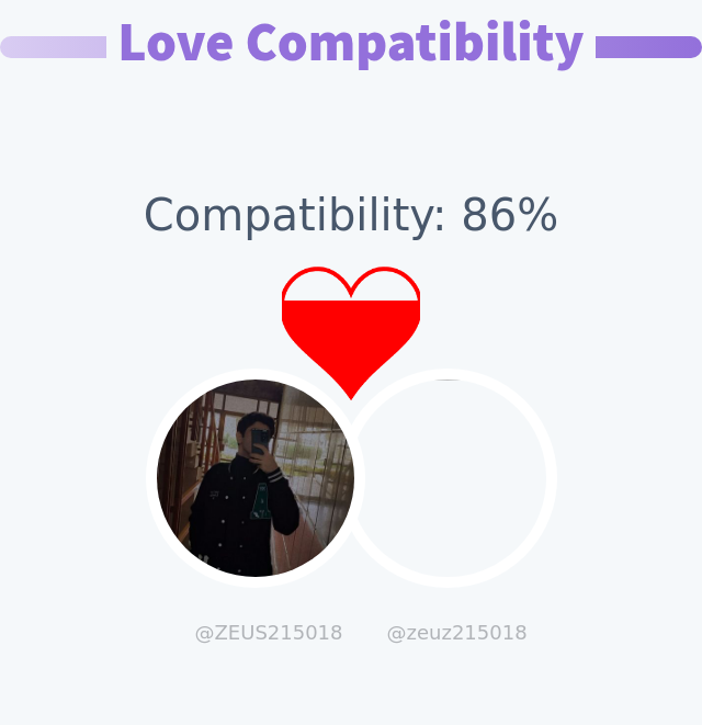 My love compatibility with @zeuz215018 is 86%

➡️ infinityweet.me/love-calculator