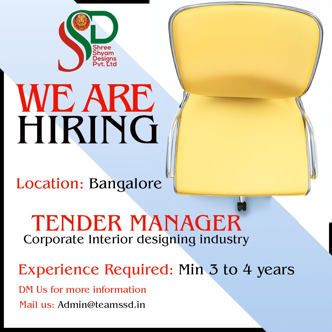 shreeshamdesign's tweet photo. 🚀 Join Our Team! Exciting Opportunities Await! Tender Manager 

#hiring #jobopportunities #tendermanager #job #hire #jobopening #hiringopportunities #hiringnow #wearehiring #ssdgroup #careergrowth #greatplacetowork #workwithus #interiors https://t.co/wf3IWiqYWn
