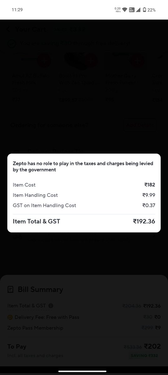 abhitrunks's tweet photo. Uninstalling @ZeptoNow  because of this handling fee scam they are doing. https://t.co/Ppn1pbdAXs