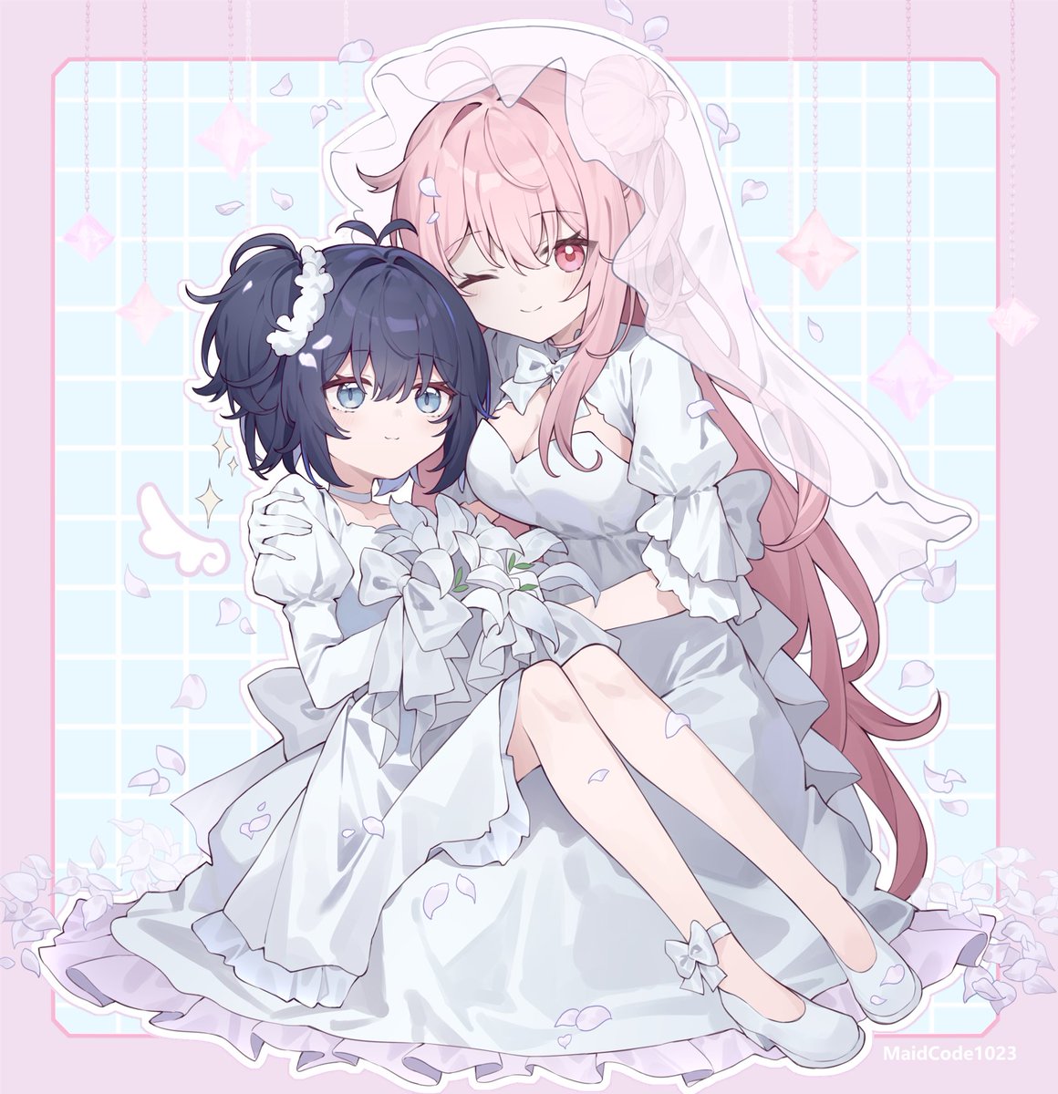 ハッピーシュガーライフ #百合 #イラスト 十周年のさとしお！🩷💙