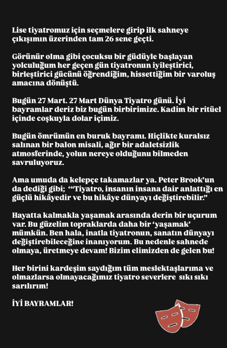 #27MartDünyaTiyatroGünü kutlu olsun!
