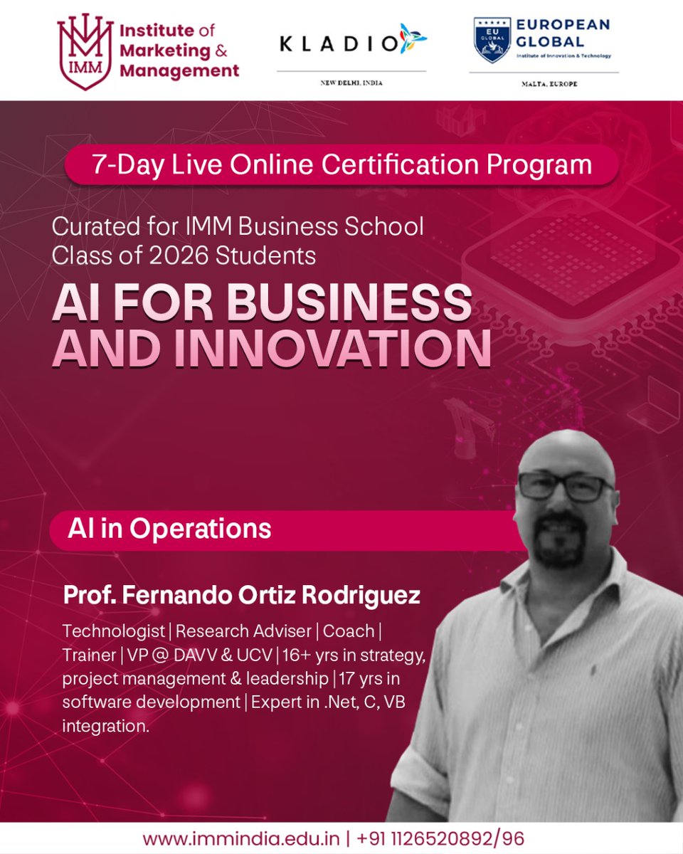imm_bschool's tweet image. Day 4 of AI for Business &amp;amp; Innovation at IMM! 

The session on AI in Operations, led by Prof. Fernando Ortiz Rodriguez, explored how AI enhances efficiency in complex industrial environments.

#AIForBusiness #InnovationAtIMM #AIInOperations #FutureWithAI #IMMLeadership #IMMINDIA