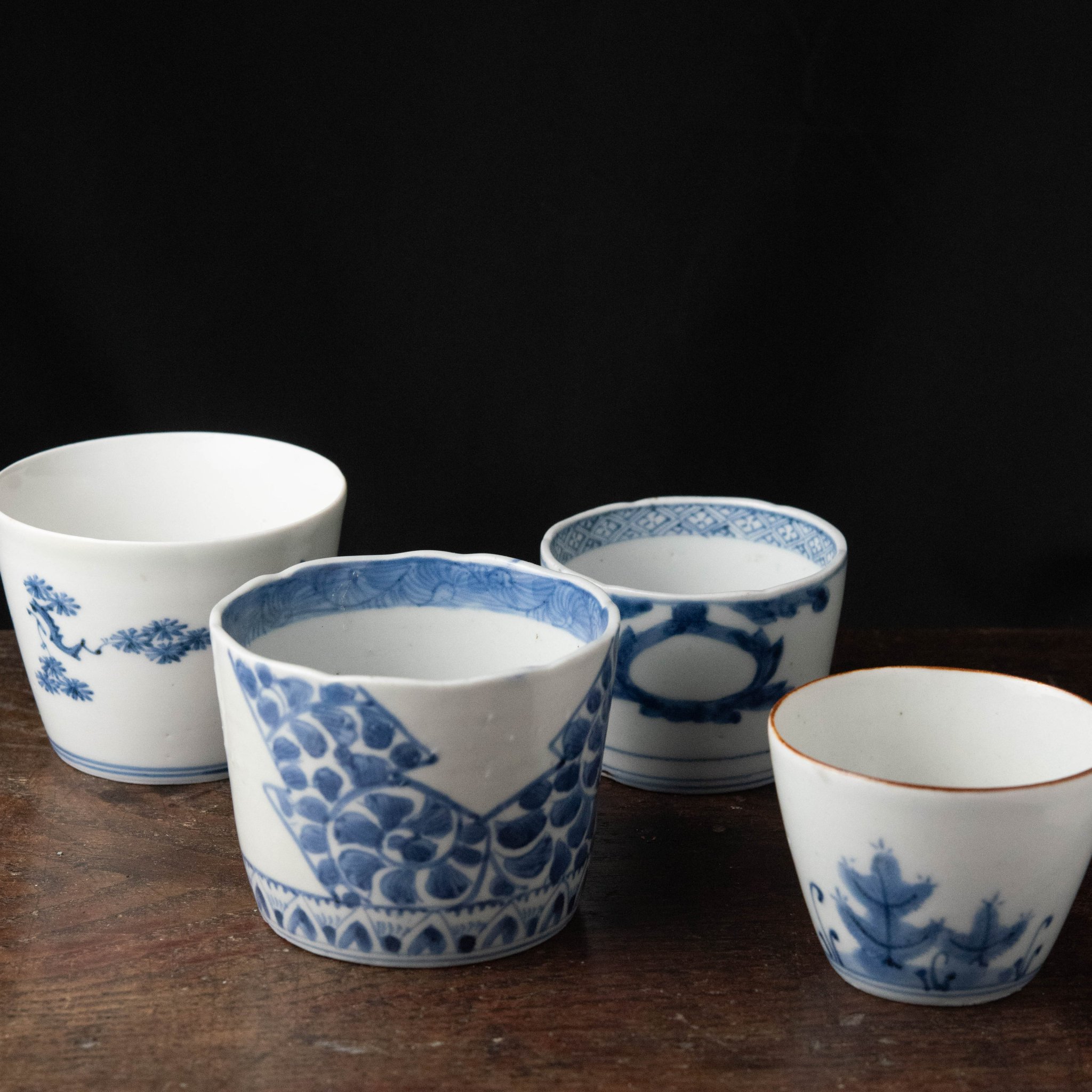 特別訳あり特価】 江戸中 骨董珍品 縁紅 蕎麦猪口 二客 垂れ藤文